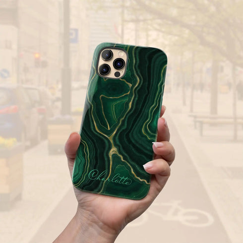 Malachite Marble Agate Custom Name iPhone Case